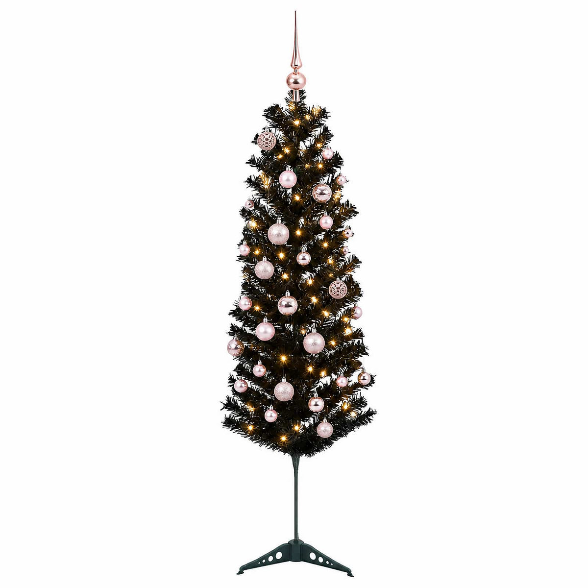 vidaXL Sztuczna wąska choinka z bombkami 150 cm 150 LED Ciepła biel