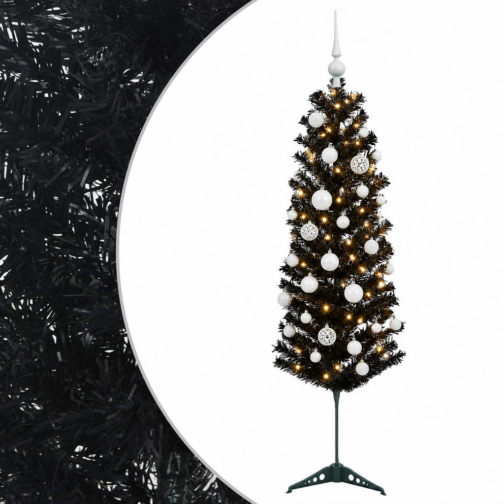 vidaXL Sztuczna wąska choinka z bombkami 150 cm 150 LED Ciepła biel