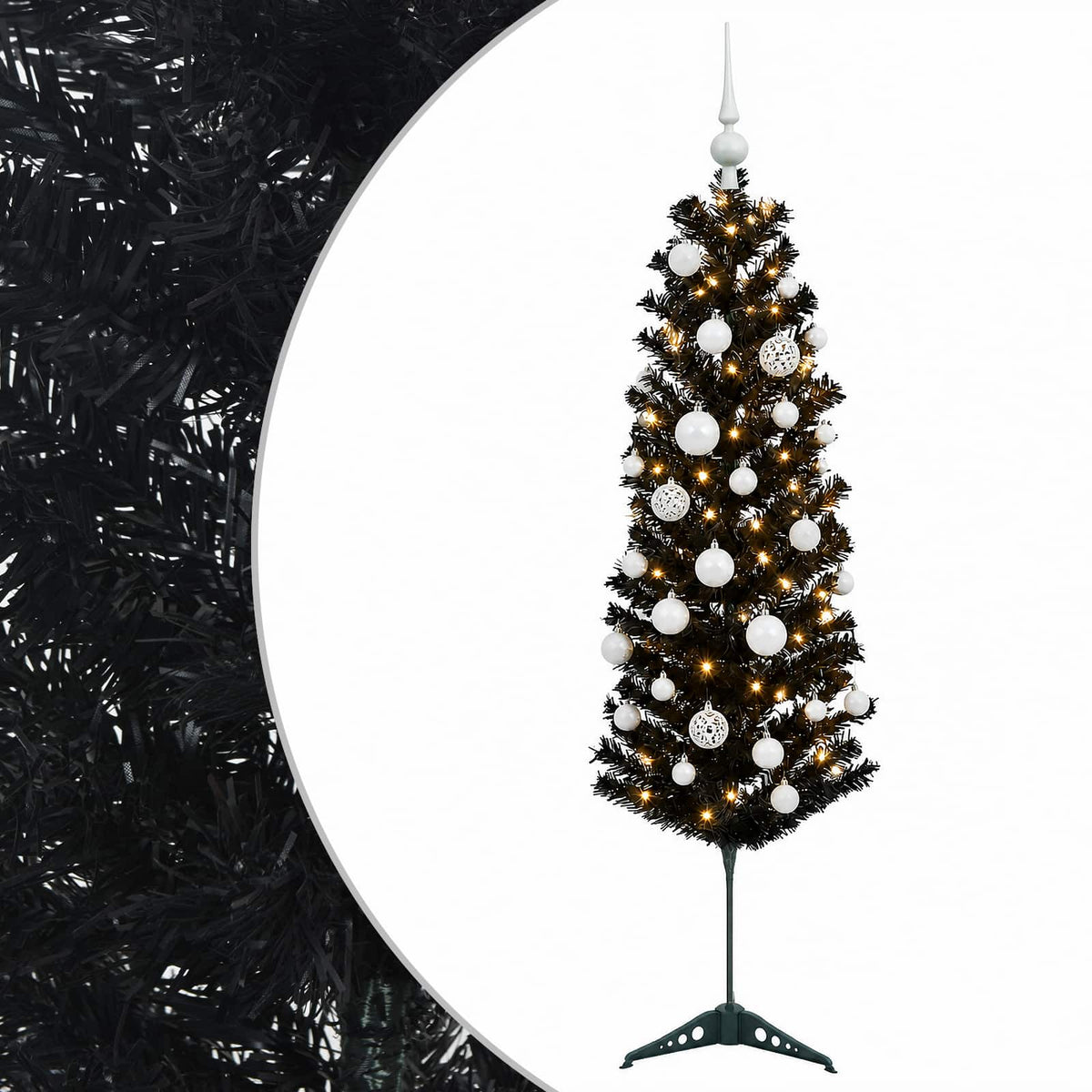 vidaXL Sztuczna wąska choinka z bombkami 150 cm 150 LED Ciepła biel