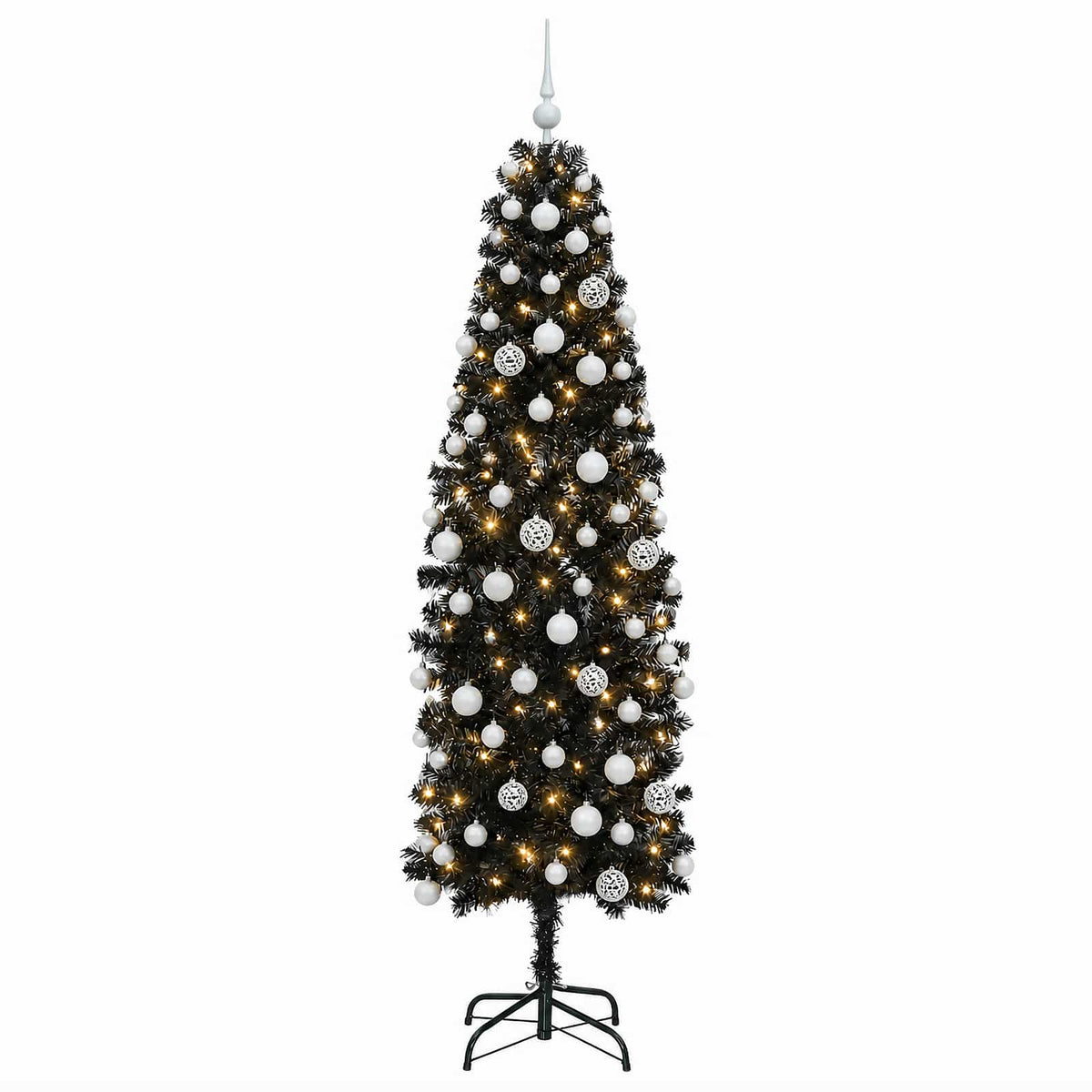 vidaXL Sztuczna wąska choinka z bombkami 180 cm 300 LED Ciepła biel