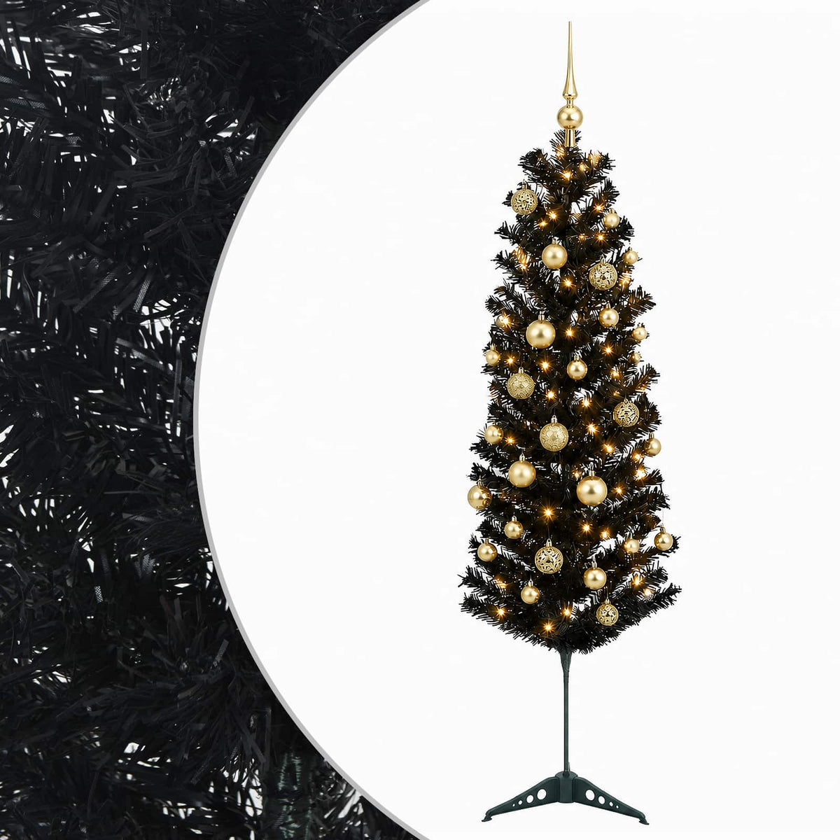 vidaXL Sztuczna wąska choinka z bombkami 150 cm 150 LED Ciepła biel