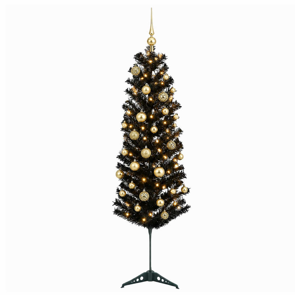 vidaXL Sztuczna wąska choinka z bombkami 150 cm 150 LED Ciepła biel