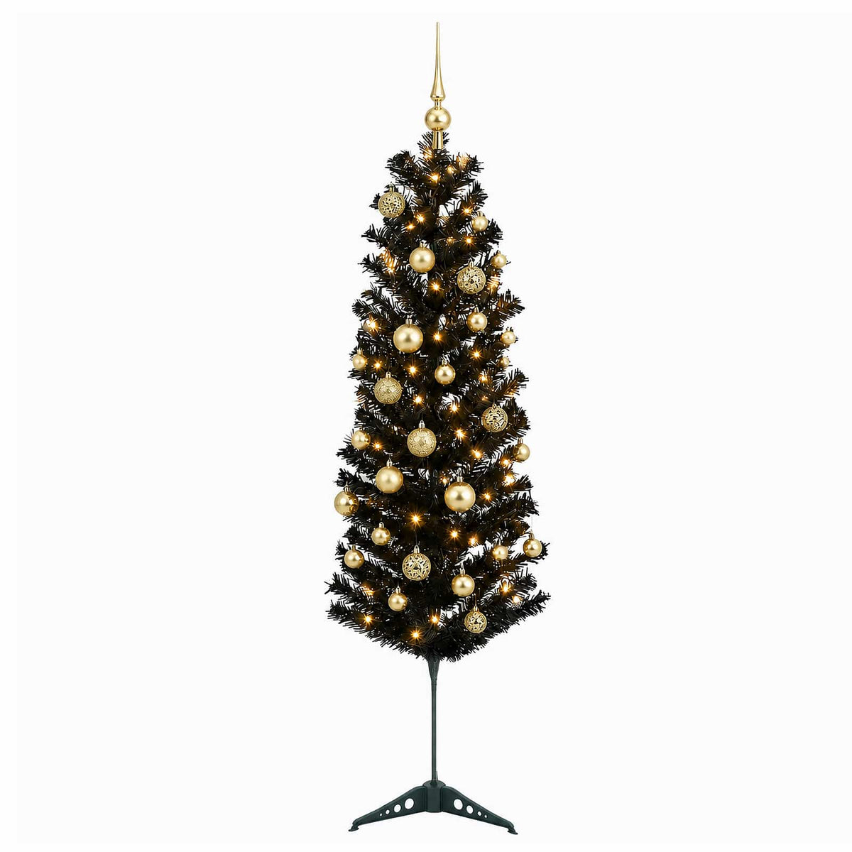 vidaXL Sztuczna wąska choinka z bombkami 150 cm 150 LED Ciepła biel