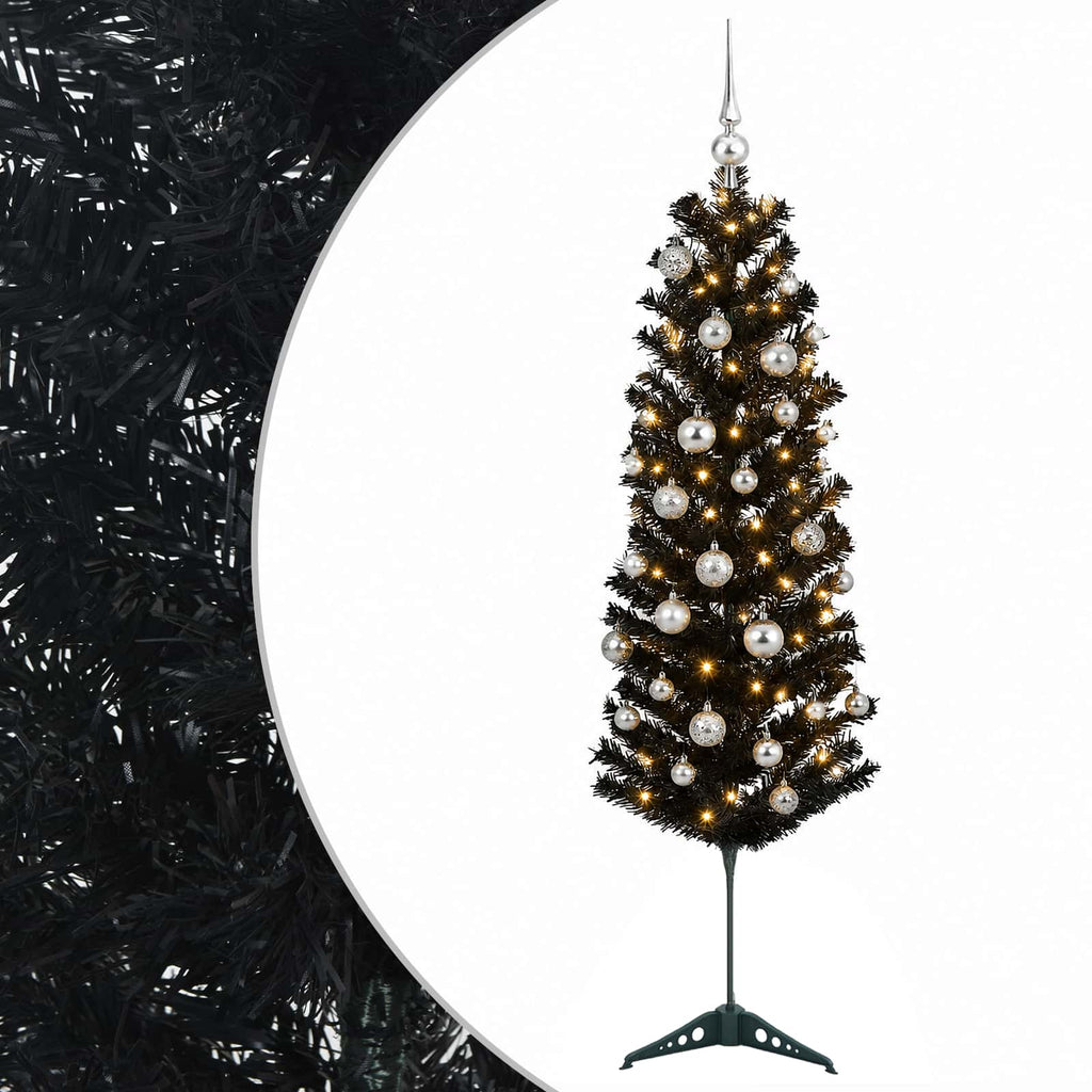 vidaXL Sztuczna wąska choinka z bombkami 150 cm 150 LED Ciepła biel