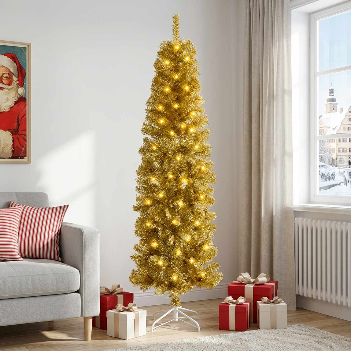 vidaXL Sztuczne smukłe drzewo bożonarodzeniowe 180 cm 300 LED