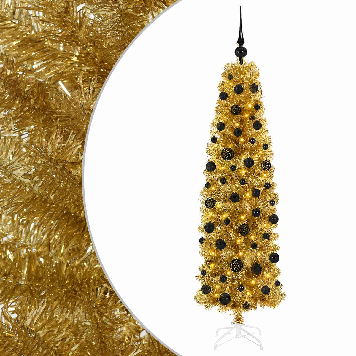 vidaXL Sztuczna smukła choinka świąteczna z bombkami 180 cm 300 LED