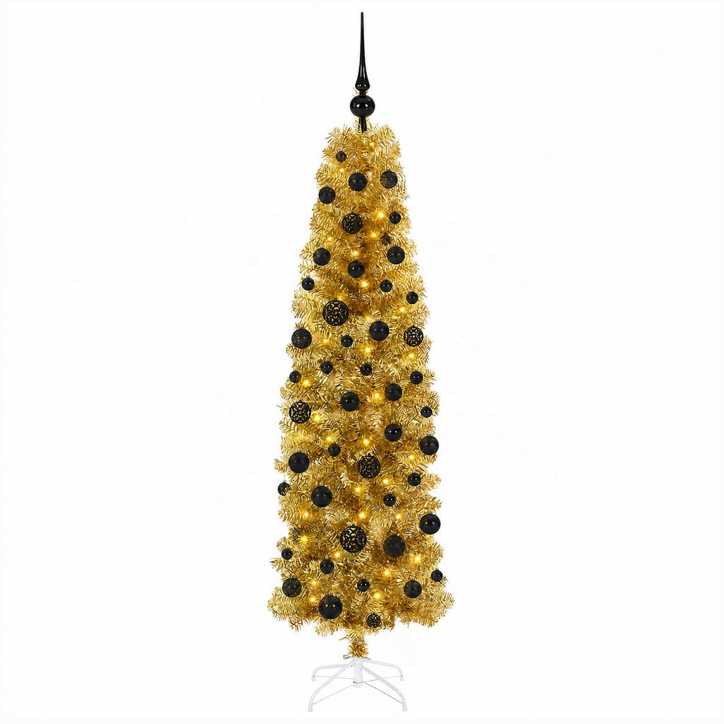 vidaXL Sztuczna smukła choinka świąteczna z bombkami 180 cm 300 LED