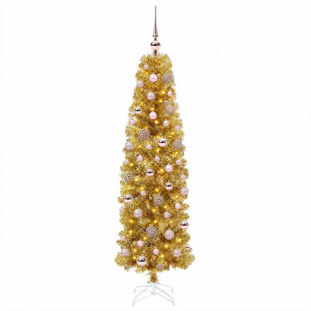 vidaXL Sztuczna smukła choinka świąteczna z bombkami 180 cm 300 LED
