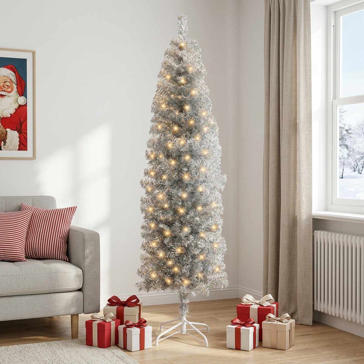 vidaXL Sztuczne smukłe drzewo bożonarodzeniowe 180 cm 300 LED