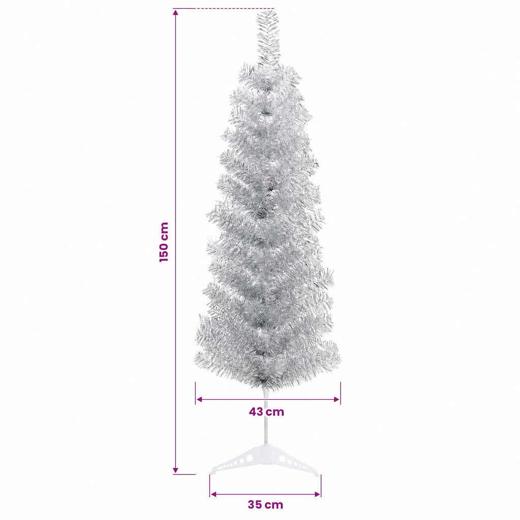 vidaXL Sztuczna wąska choinka z bombkami 150 cm 150 LED Ciepła biel