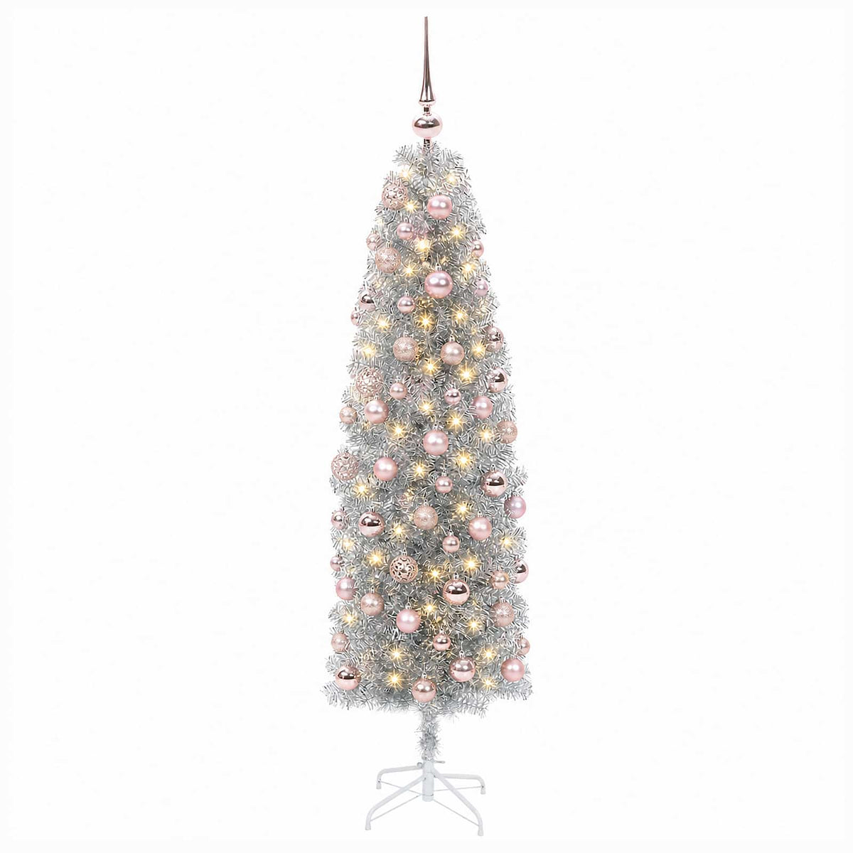 vidaXL Sztuczna wąska choinka z bombkami 180 cm 300 LED Ciepła biel