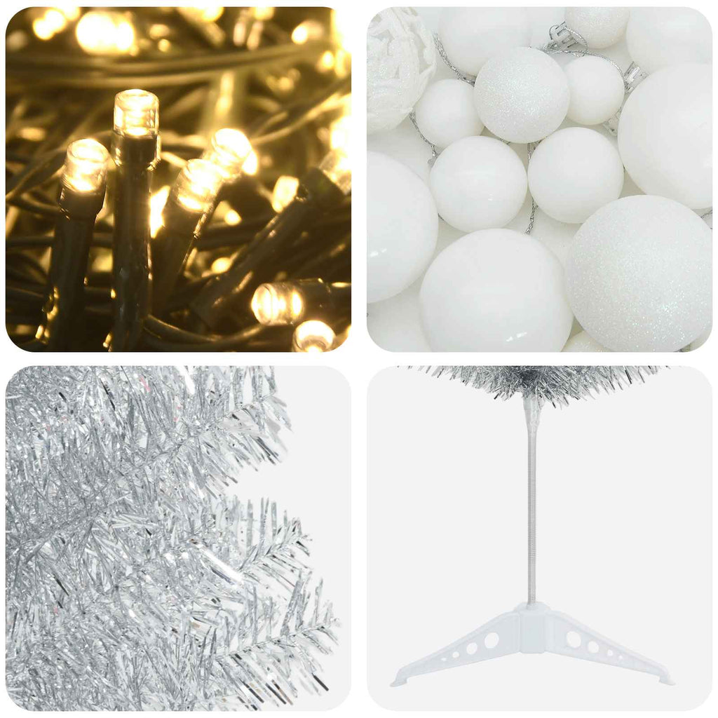 vidaXL Sztuczna wąska choinka z bombkami 150 cm 150 LED Ciepła biel