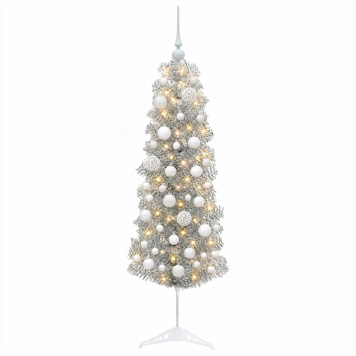 vidaXL Sztuczna wąska choinka z bombkami 150 cm 150 LED Ciepła biel