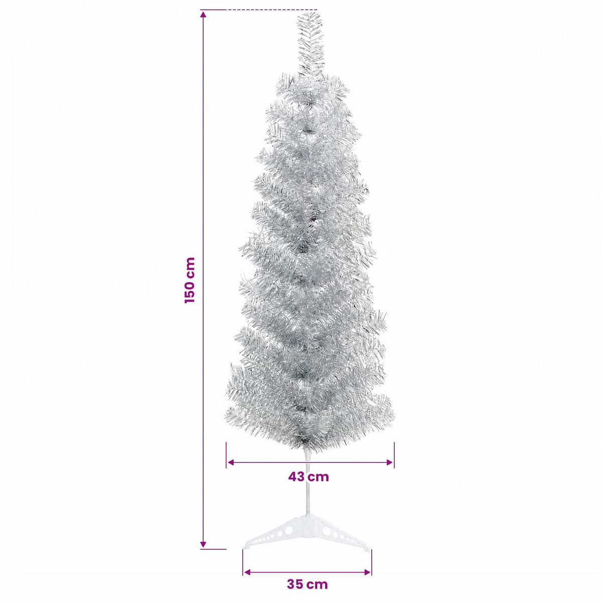 vidaXL Sztuczna wąska choinka z bombkami 150 cm 150 LED Ciepła biel