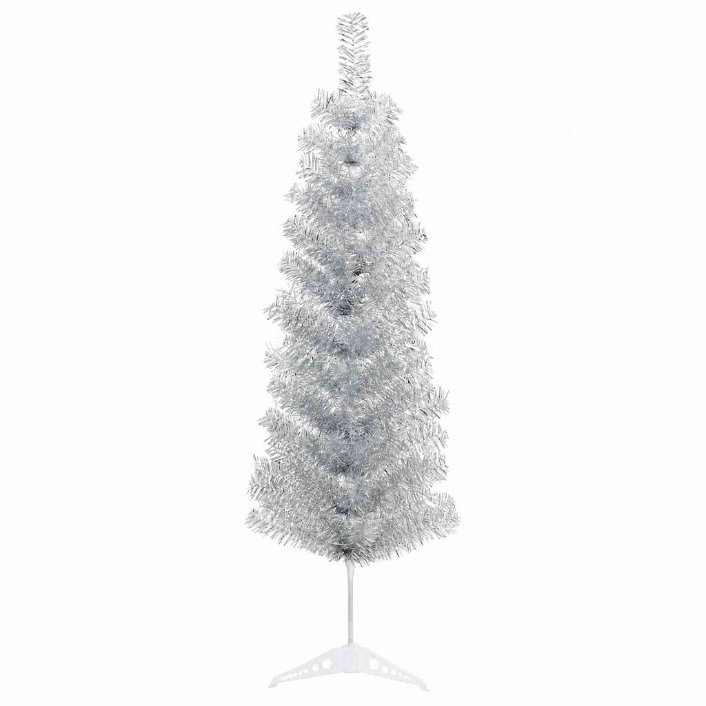 vidaXL Sztuczna wąska choinka z bombkami 150 cm 150 LED Ciepła biel