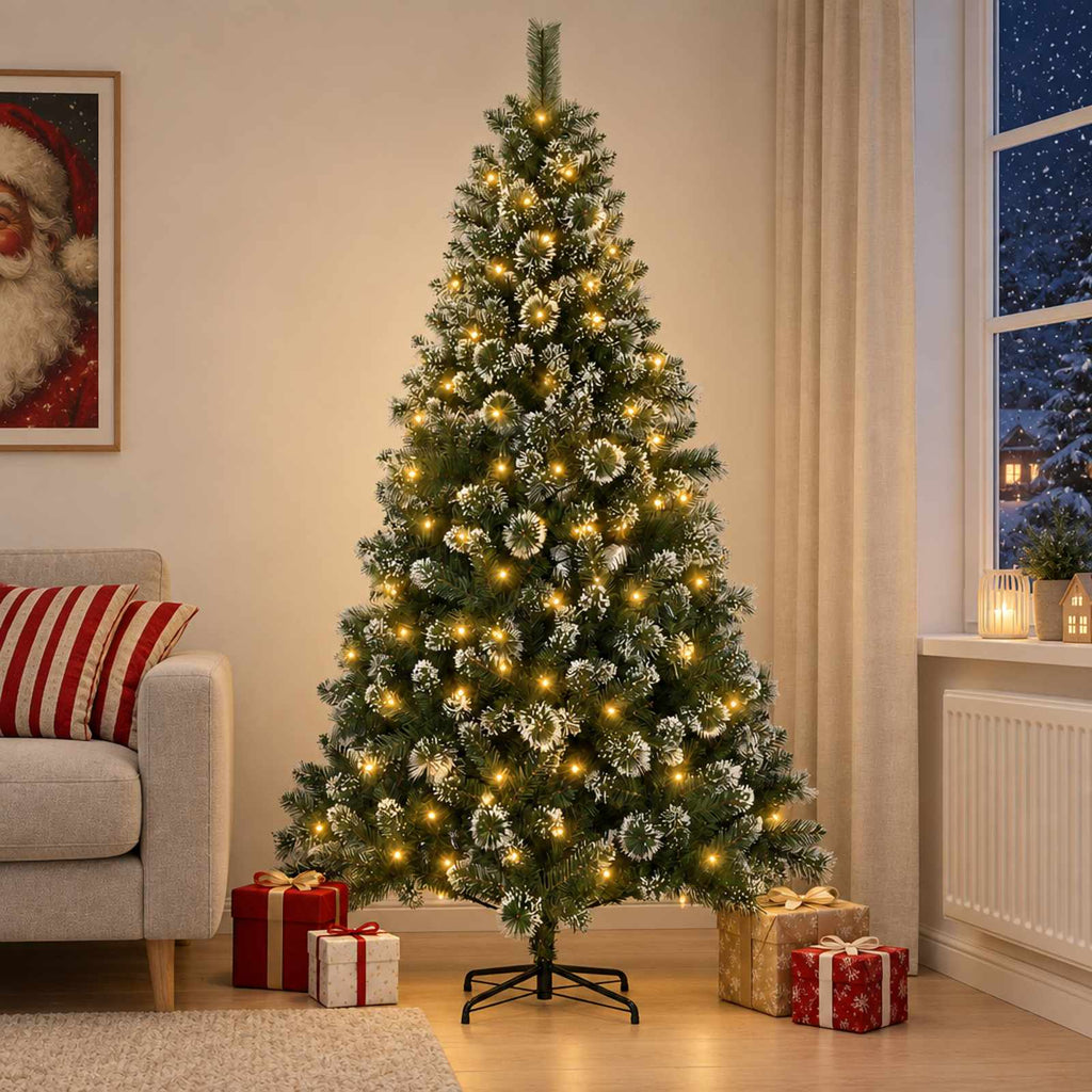 vidaXL Sztuczna choinka 120 cm 150 LED Ciepła biel PVC i Metal zielony
