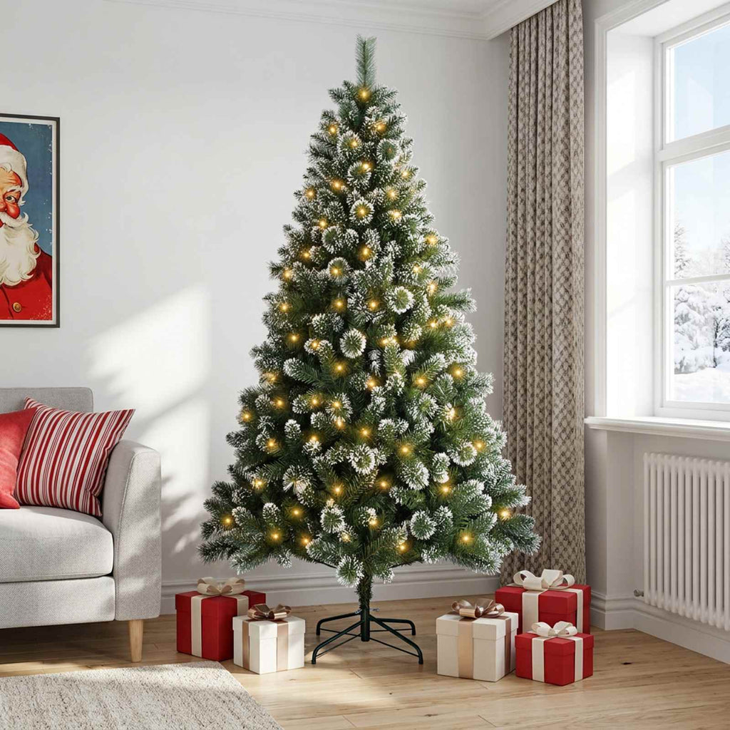 vidaXL Sztuczna choinka 120 cm 150 LED Ciepła biel PVC i Metal zielony