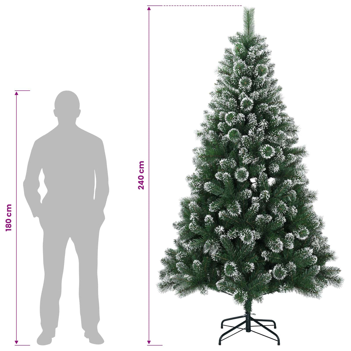 vidaXL Sztuczna choinka 240 cm 300 LED Ciepła biel PVC i Metal zielony
