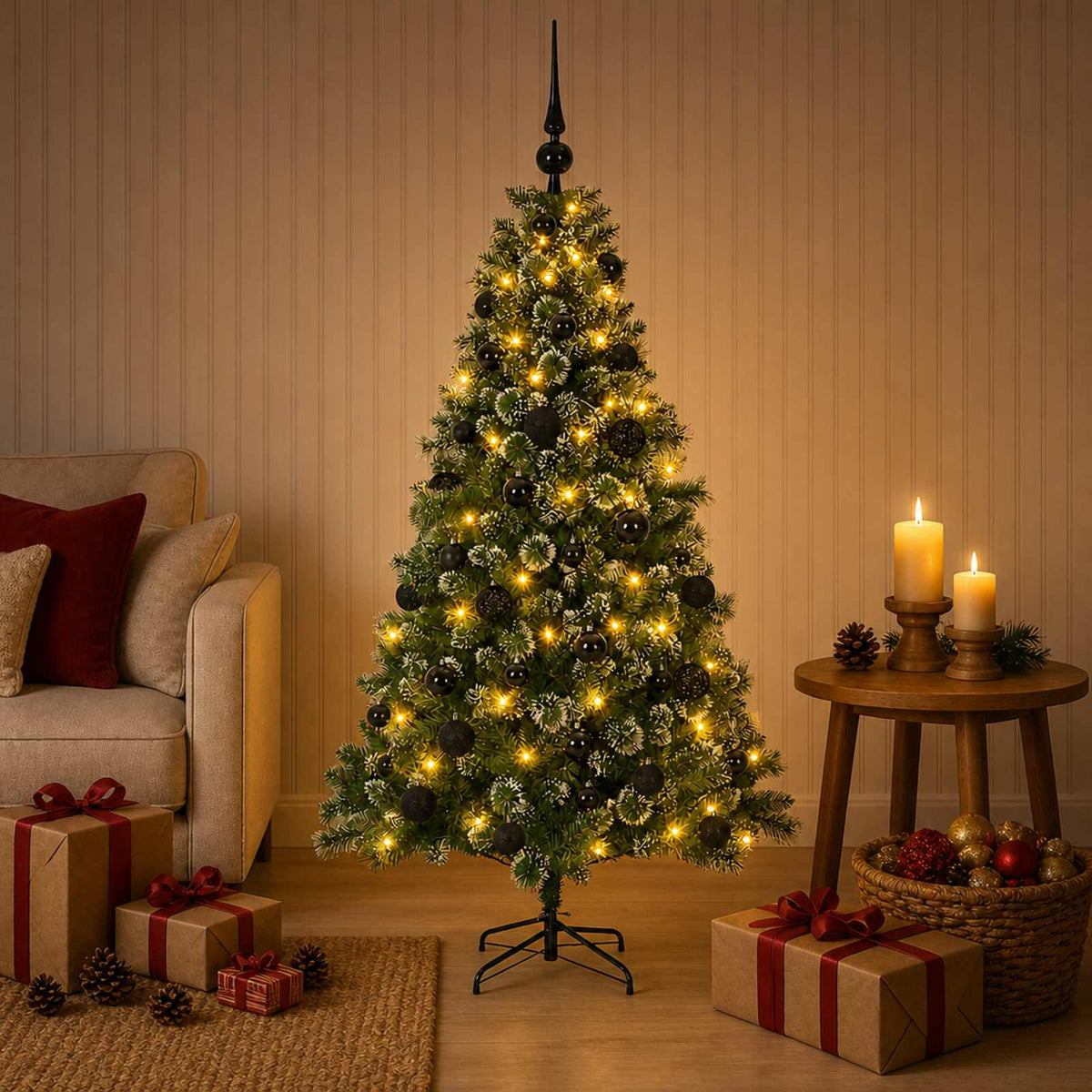 vidaXL Sztuczna choinka z bombkami 150 cm 150 LED Ciepła biel