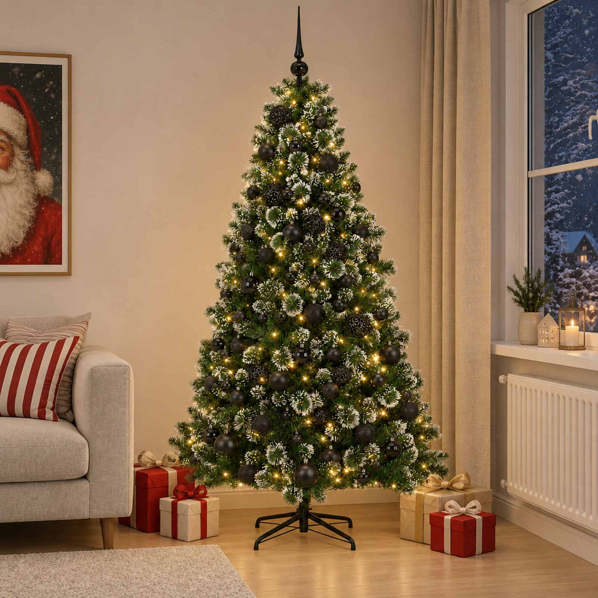 vidaXL Sztuczna choinka z bombkami 180 cm 300 LED Ciepła biel