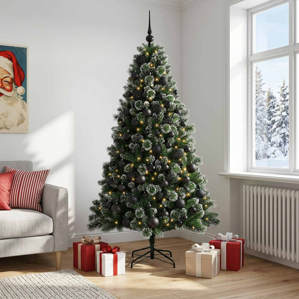 vidaXL Sztuczna choinka z bombkami 180 cm 300 LED Ciepła biel