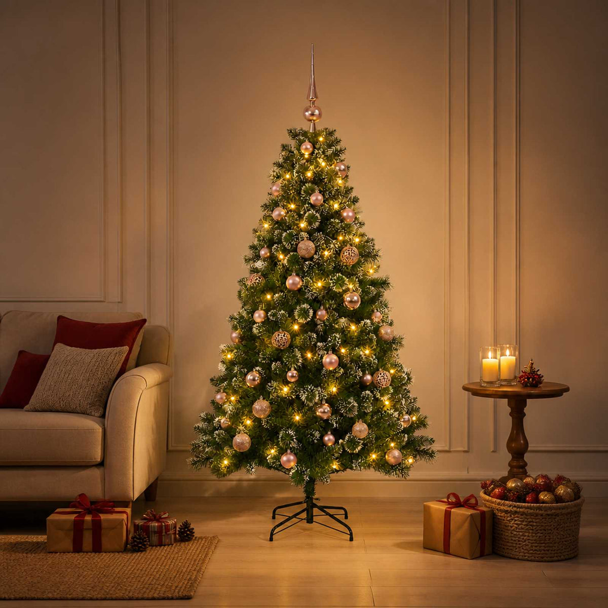 vidaXL Sztuczna choinka z bombkami 120 cm 150 LED Ciepła biel