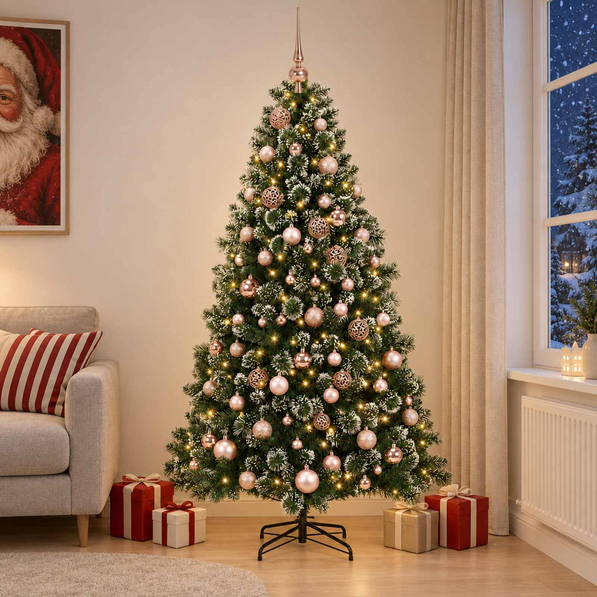 vidaXL Sztuczna choinka z bombkami 210 cm 300 LED Ciepła biel