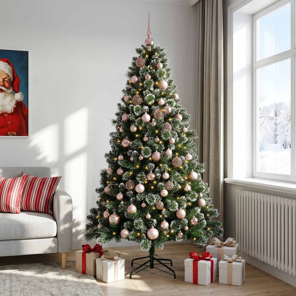 vidaXL Sztuczna choinka z bombkami 240 cm 300 LED Ciepła biel