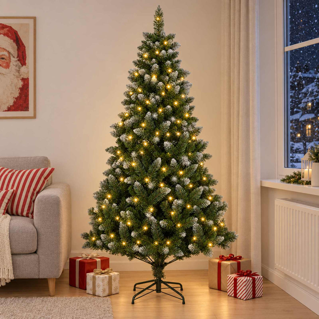 vidaXL Sztuczna choinka 150 cm 150 LED Ciepła biel PVC i Metal zielony