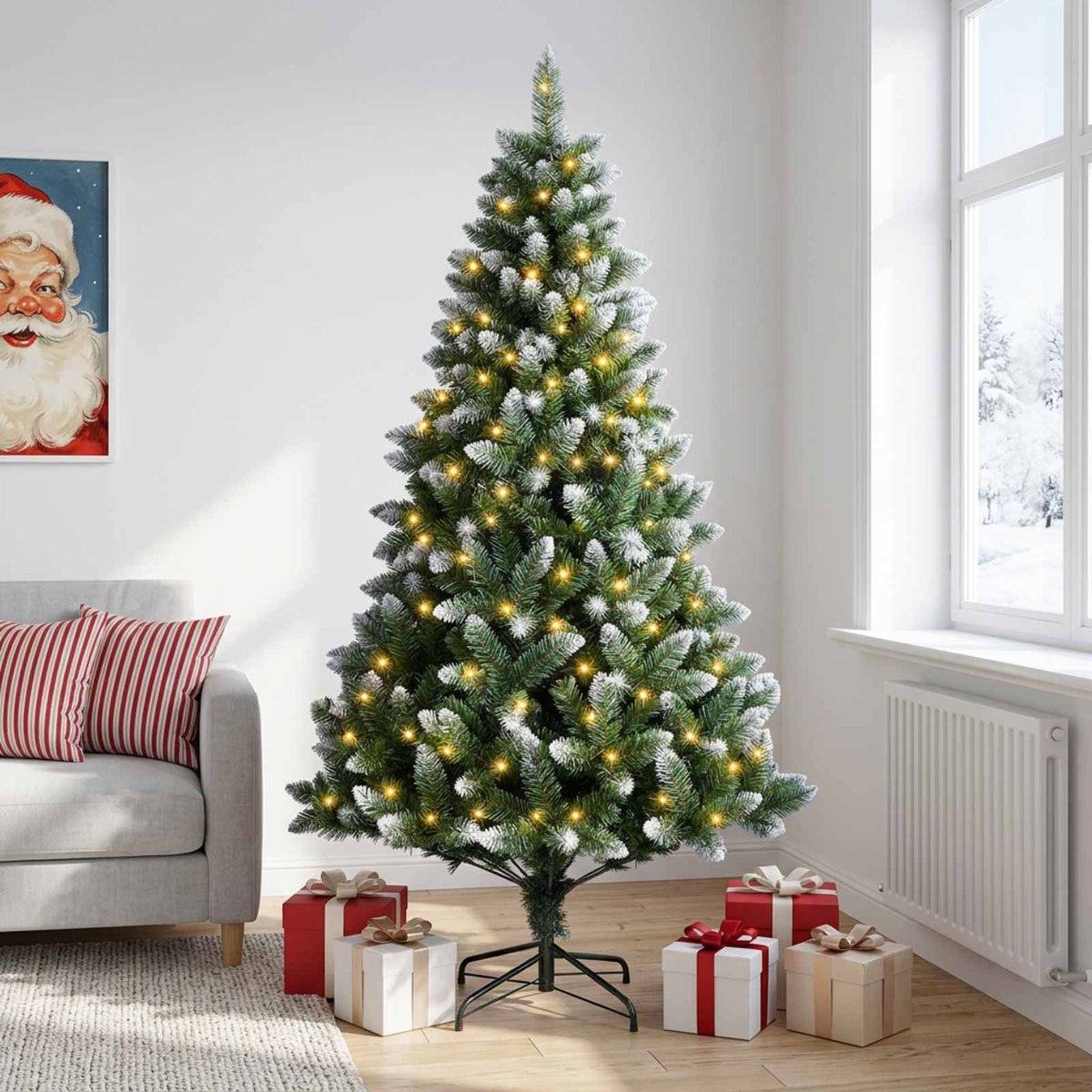 vidaXL Sztuczna choinka 180 cm 300 LED Ciepła biel PVC i Metal zielony