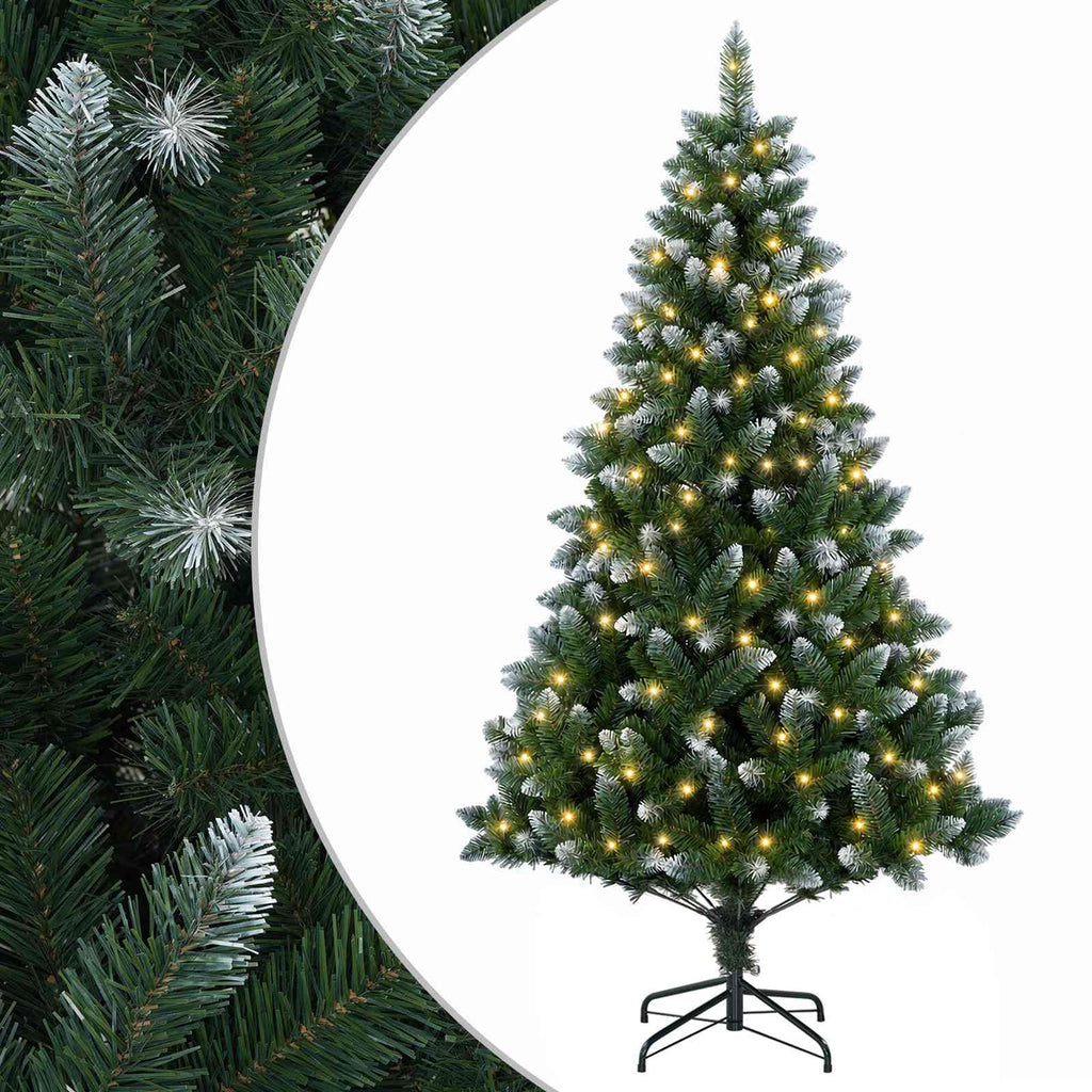 vidaXL Sztuczna choinka 150 cm 150 LED Ciepła biel PVC i Metal zielony