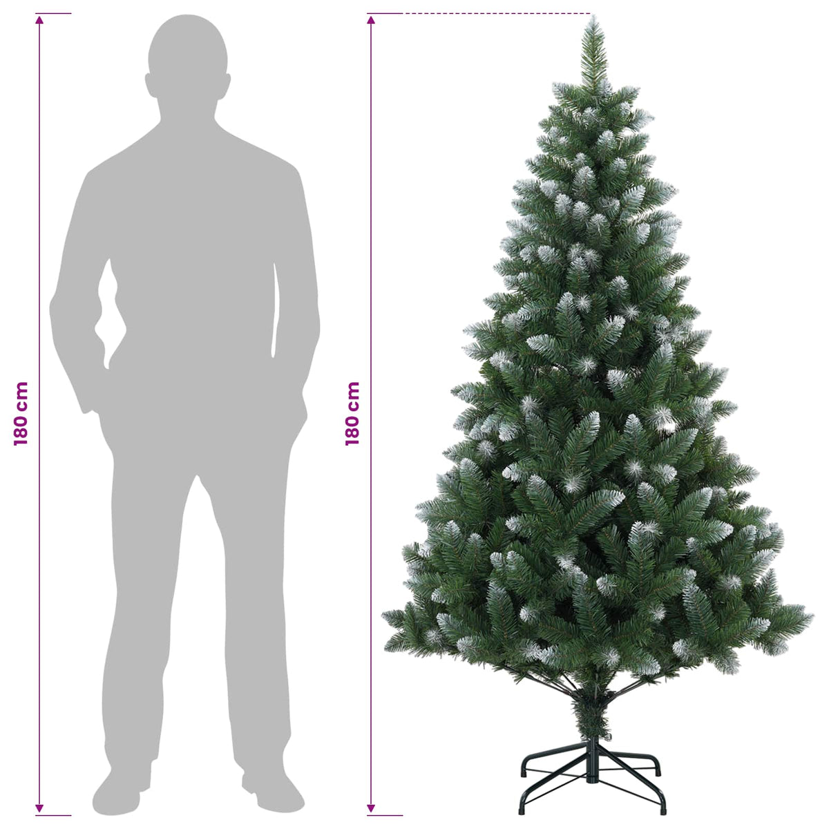 vidaXL Sztuczna choinka 180 cm 300 LED Ciepła biel PVC i Metal zielony