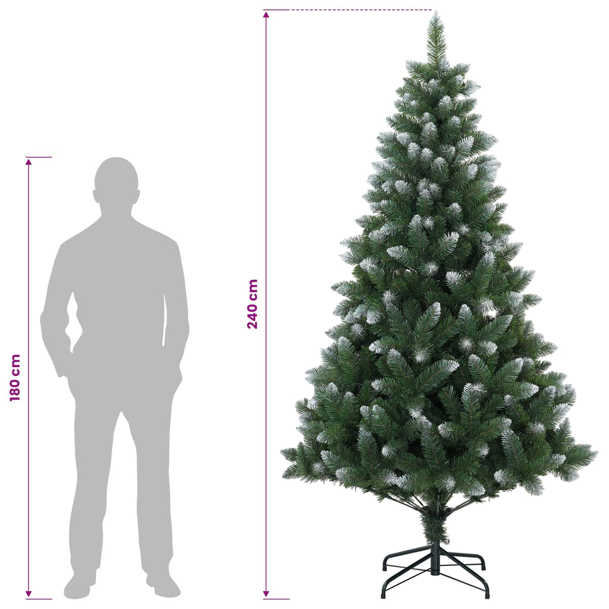 vidaXL Sztuczna choinka 240 cm 300 LED Ciepła biel PVC i Metal zielony