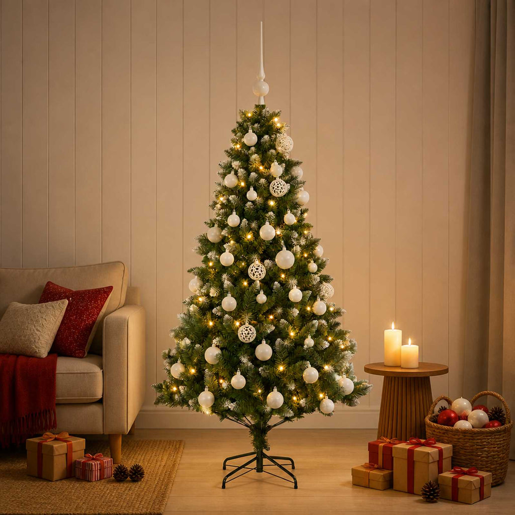 vidaXL Sztuczna choinka z bombkami 120 cm 150 LED Ciepła biel