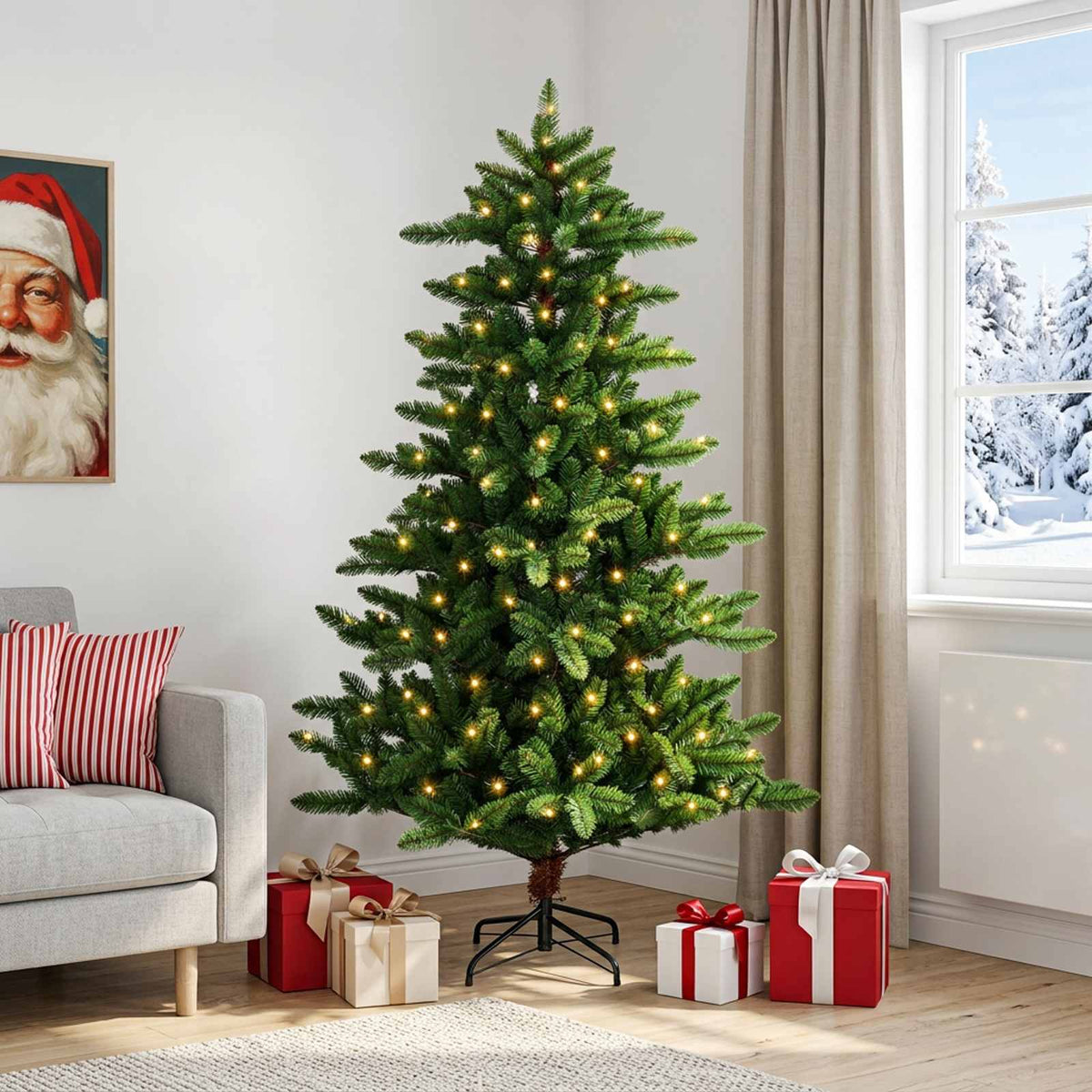 vidaXL Sztuczna choinka 120 cm 150 LED Ciepła biel PVC i Metal zielony