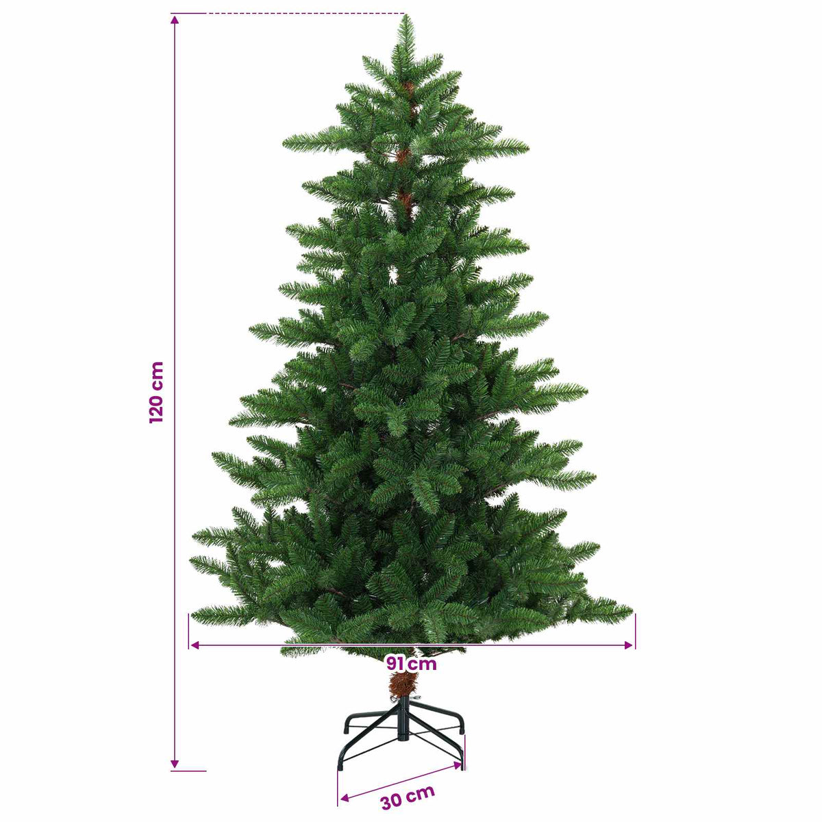 vidaXL Sztuczna choinka 120 cm 150 LED Ciepła biel PVC i Metal zielony