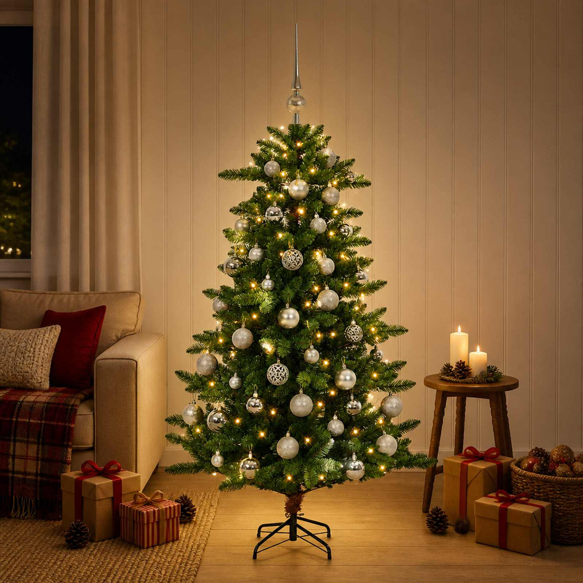 vidaXL Artificial Christmas Tree with Bauble 120 cm 150 LED