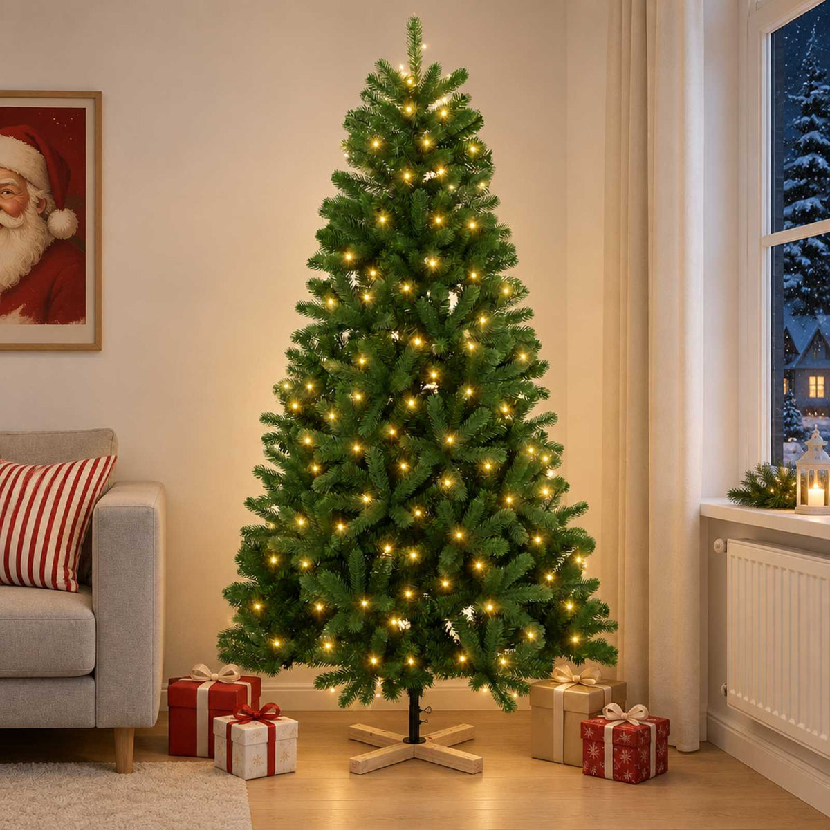 vidaXL Sztuczna choinka 210 cm 300 LED Ciepła biel PVC zielony