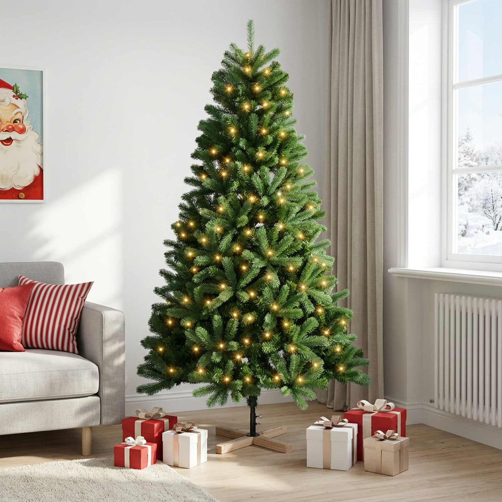 vidaXL Sztuczna choinka 210 cm 300 LED Ciepła biel PVC zielony