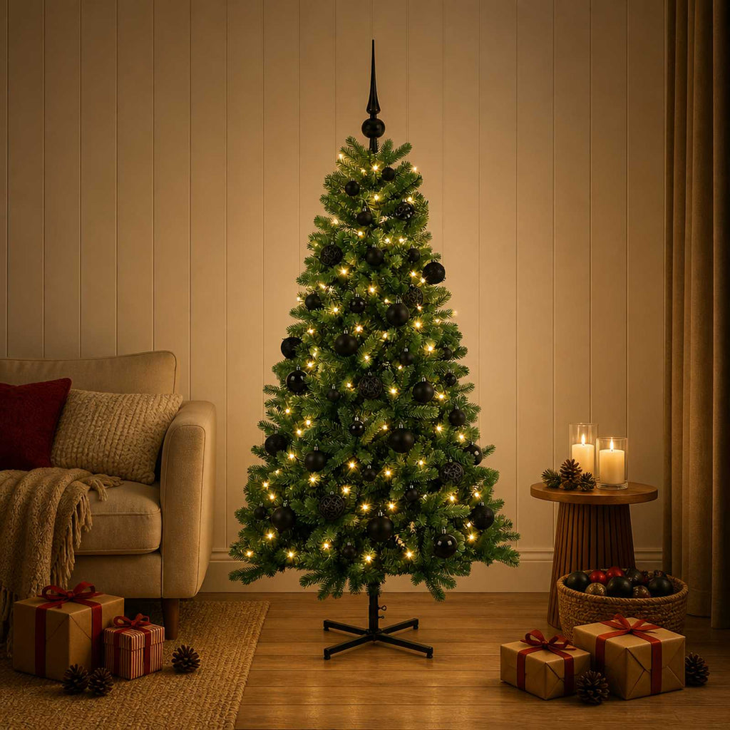 vidaXL Sztuczna choinka z bombką 150 cm 150 LED Ciepła biel PVC