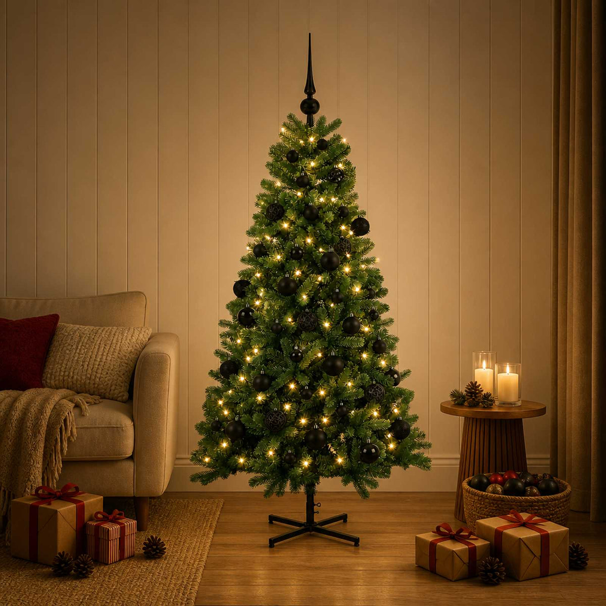 vidaXL Sztuczna choinka z bombką 150 cm 150 LED Ciepła biel PVC