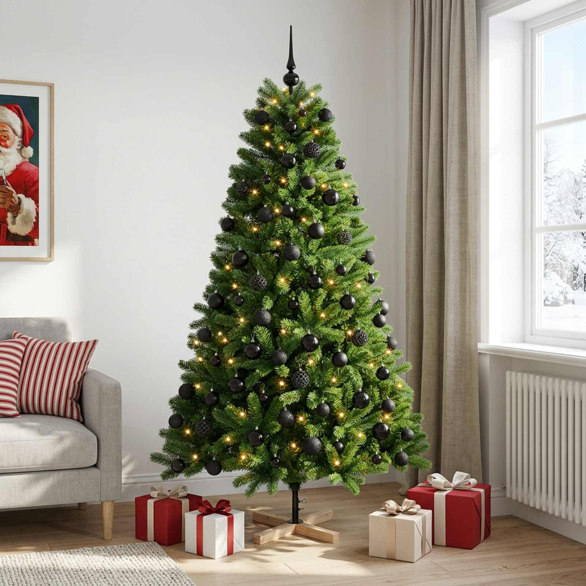 vidaXL Sztuczna choinka z bombką 210 cm 300 LED Ciepła biel PVC