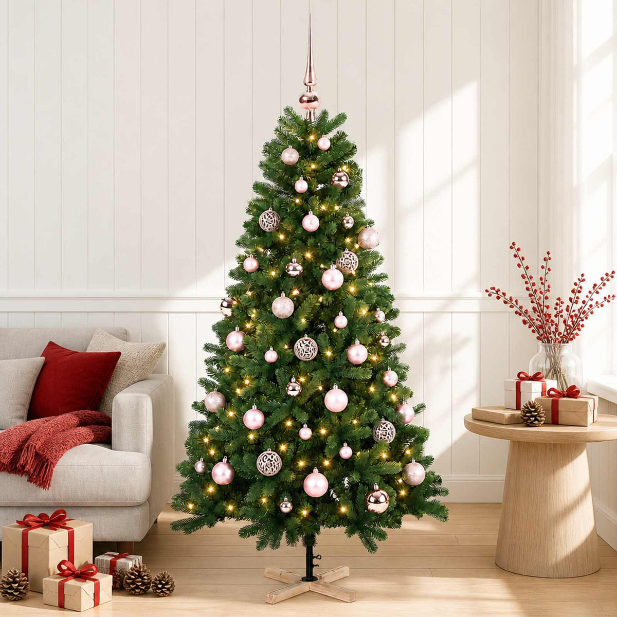 vidaXL Sztuczna choinka z bombką 150 cm 150 LED Ciepła biel PVC