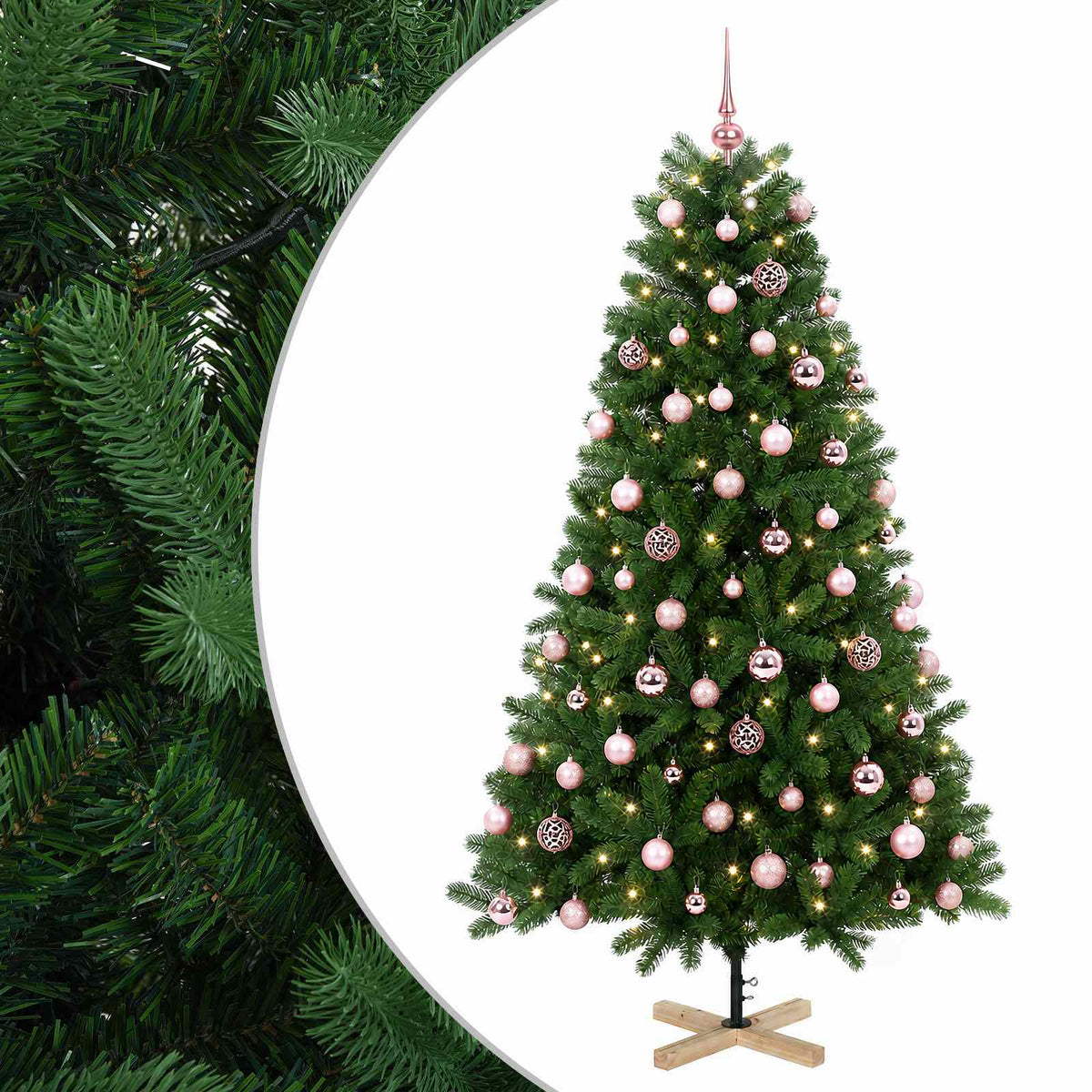 vidaXL Sztuczna choinka z bombką 210 cm 300 LED Ciepła biel PVC