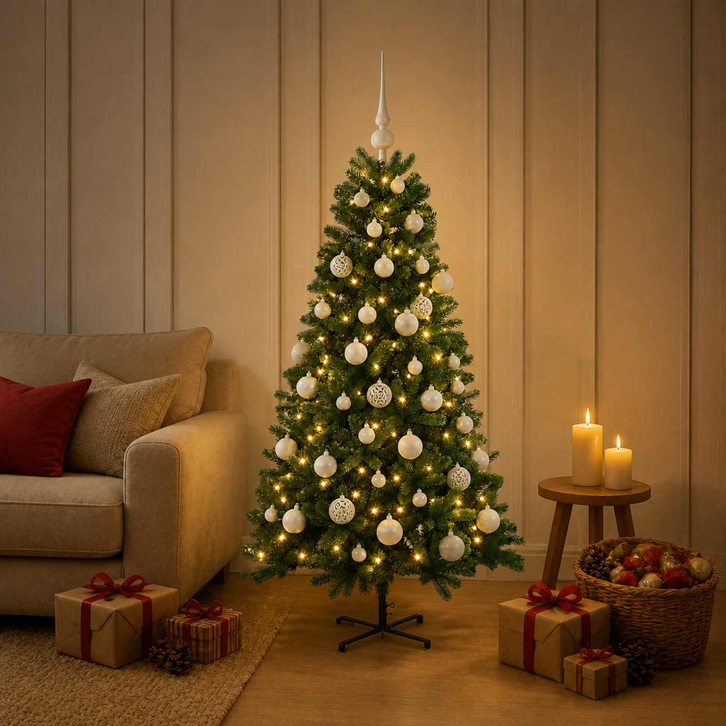 vidaXL Sztuczna choinka z bombką 120 cm 150 LED Ciepła biel PVC