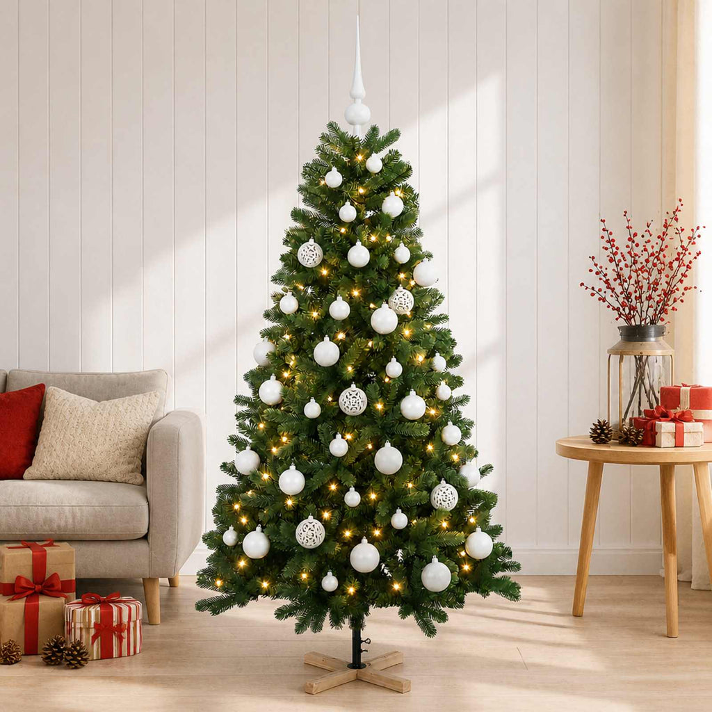 vidaXL Sztuczna choinka z bombką 150 cm 150 LED Ciepła biel PVC