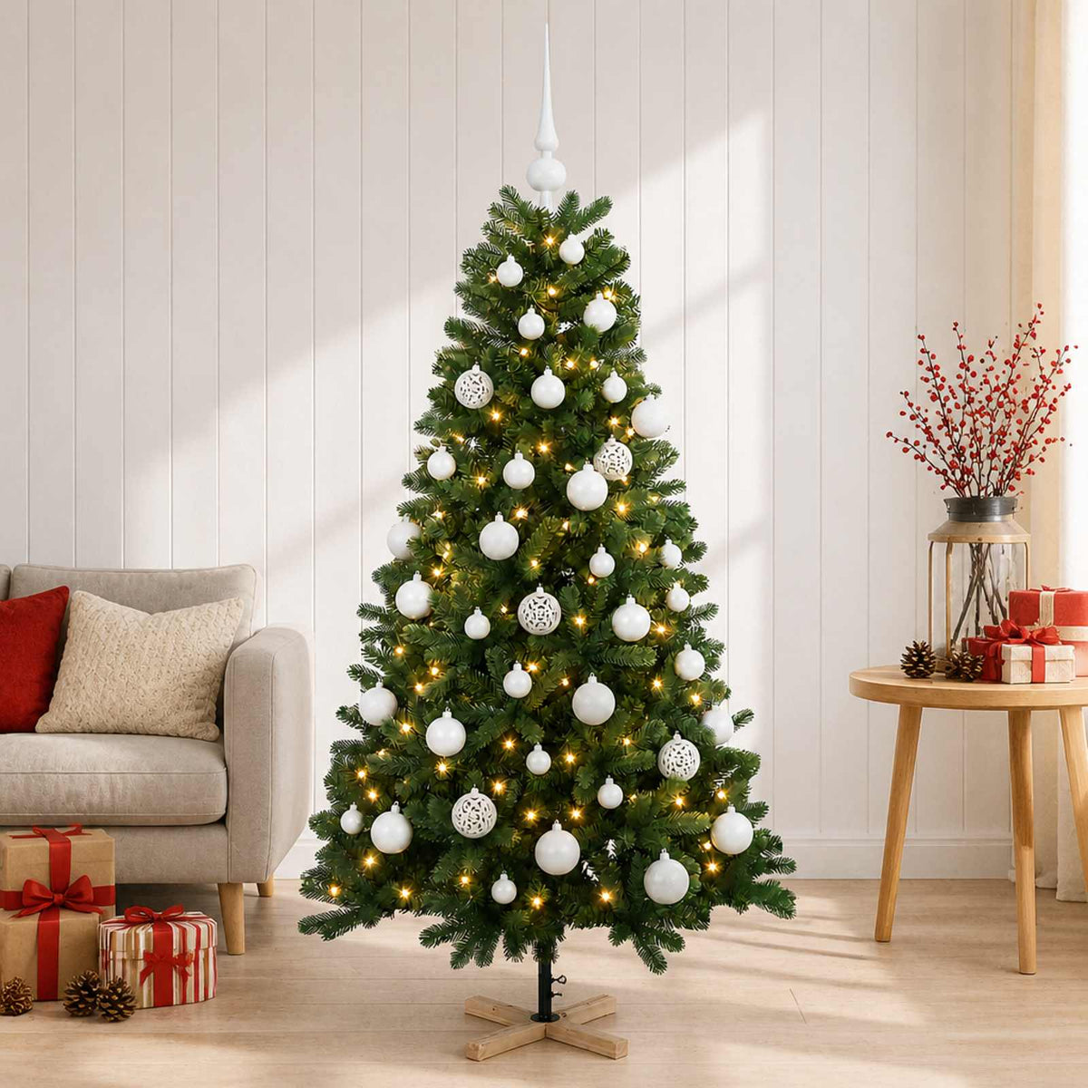 vidaXL Sztuczna choinka z bombką 150 cm 150 LED Ciepła biel PVC