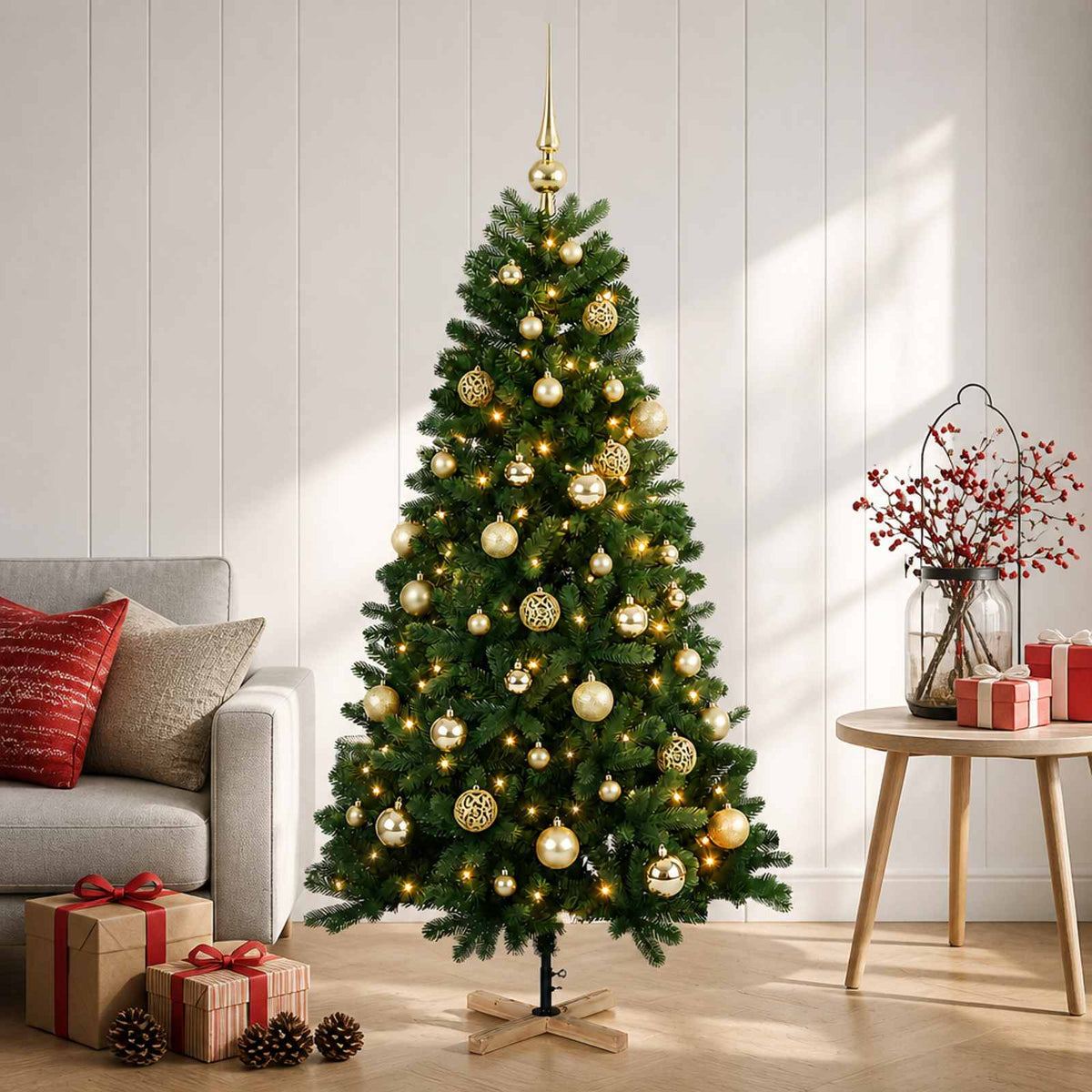 vidaXL Sztuczna choinka z bombką 120 cm 150 LED Ciepła biel PVC