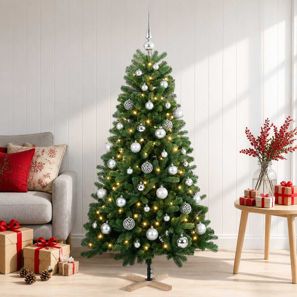 vidaXL Sztuczna choinka z bombką 120 cm 150 LED Ciepła biel PVC