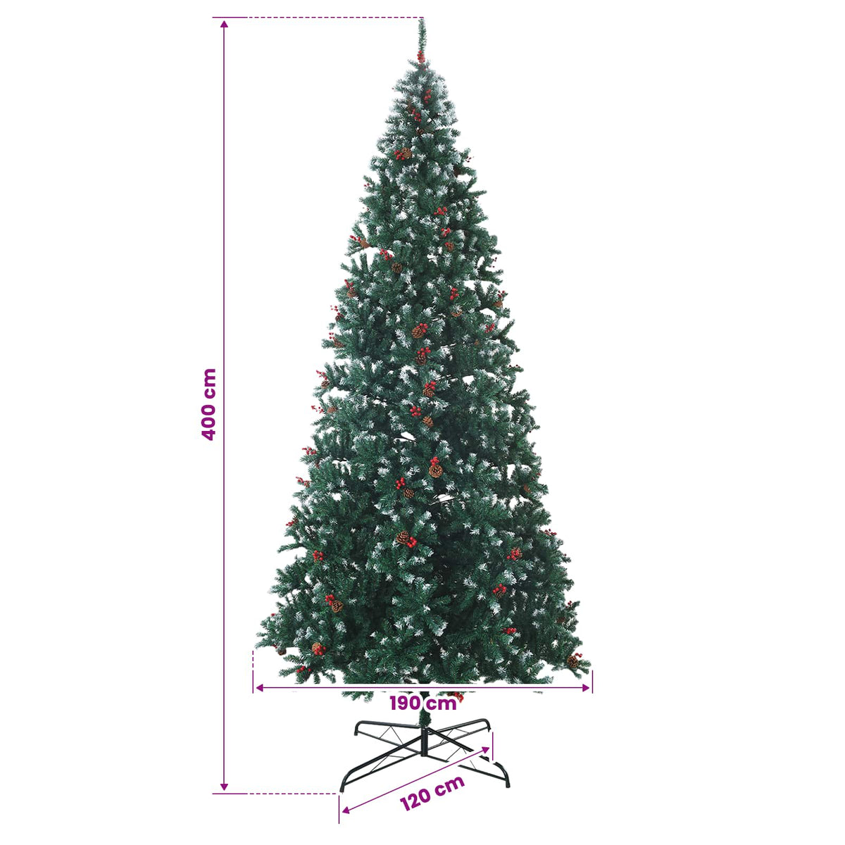 vidaXL Sztuczna choinka na zawiasach z bombkami 400 cm 600 LED